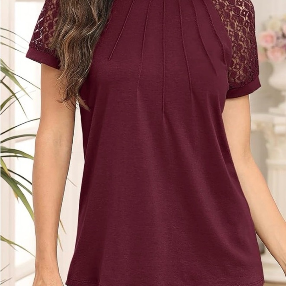 Elegant Burgundy Lace Sleeve Top